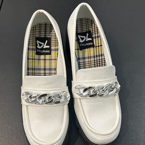 White Loafers with Silver Chain size 7.5 M